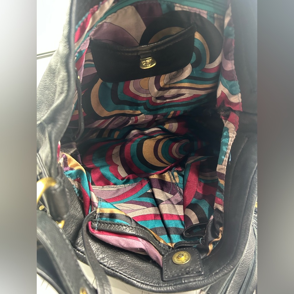 Allison Scott Y2K Black Leather Hobo Shoulder Bag Multi Pocket Gold Hardware - Picture 4 of 12